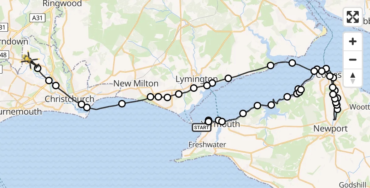 Flight route Police Helicopter Norton - Bournemouth Airport, 11 May 2026, 14:31