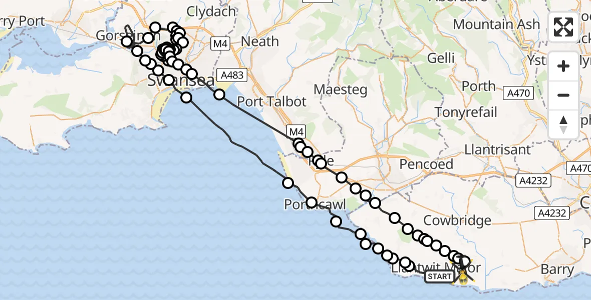 Flight route Police Helicopter Llantwit Major - MOD St Athan, 11 May 2026, 14:43