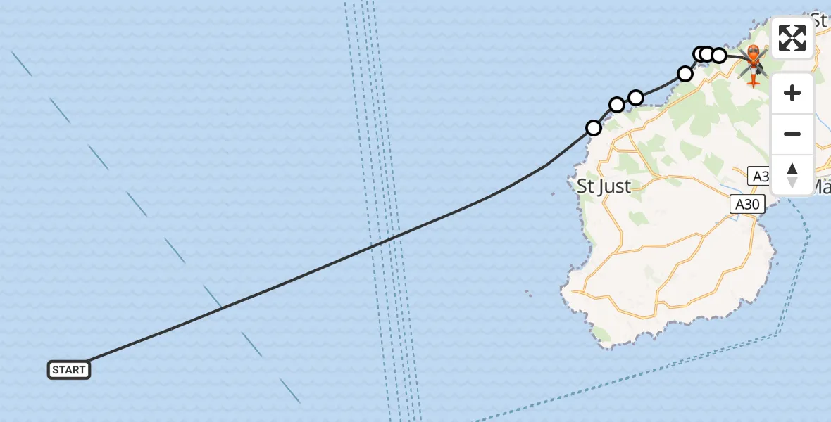 Flight route Coastguard Helicopter North Atlantic Ocean - Zennor, 11 May 2026, 14:57