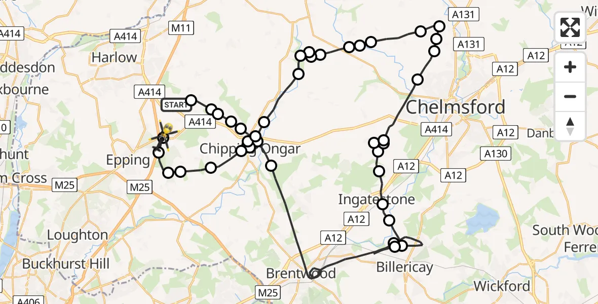 Flight route Police Helicopter North Weald Bassett - North Weald Airfield, 11 May 2026, 14:59