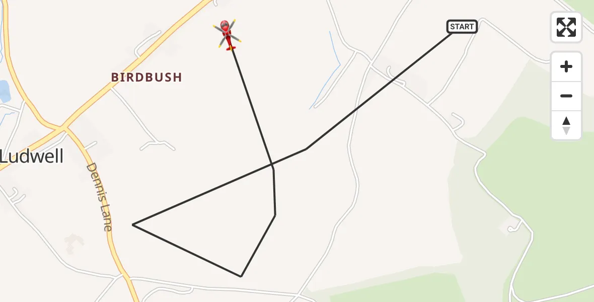 Flight route Air Ambulance Helicopter Ludwell - Ludwell, 11 May 2026, 15:12