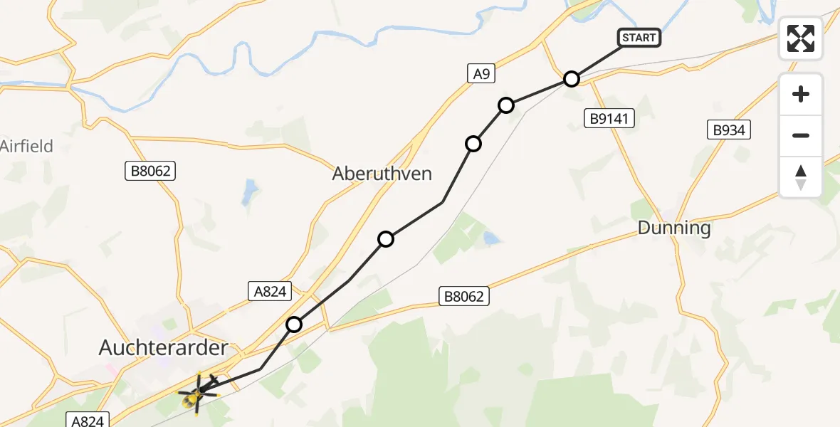Flight route Police Helicopter Perth - Auchterarder, 11 May 2026, 15:17