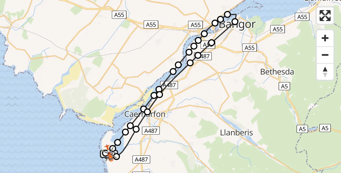 Flight route Coastguard Helicopter Caernarfon Airport - Caernarfon Airport, 11 May 2026, 15:31