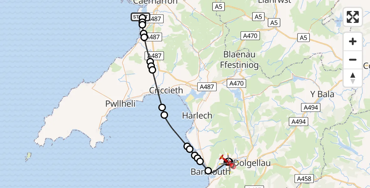 Flight route Air Ambulance Helicopter Caernarfon Airport - Caerdeon, 11 May 2026, 16:23