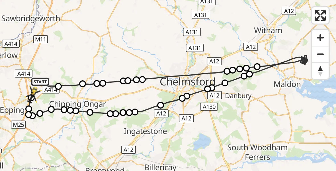 Flight route Police Helicopter North Weald Bassett - North Weald Airfield, 11 May 2026, 16:24