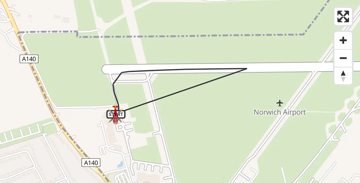 Flight route Air Ambulance Helicopter Norwich Airport - Norwich Airport, 11 May 2026, 16:25