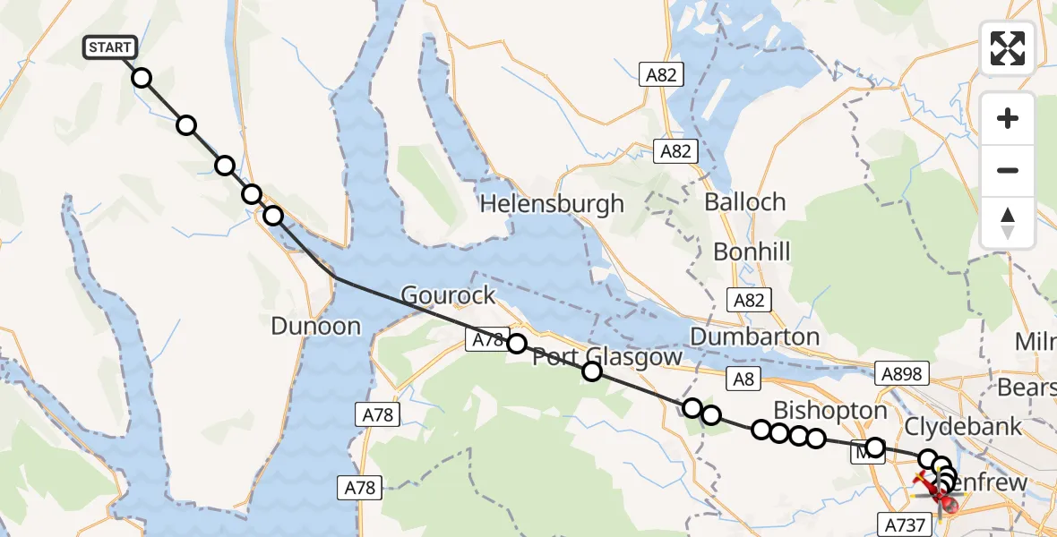 Flight route Air Ambulance Helicopter Argyll and Bute - Glasgow Airport, 11 May 2026, 16:37