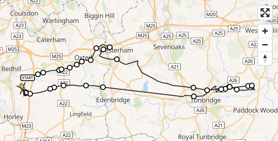 Flight route Police Helicopter South Nutfield - Tandridge, 11 May 2026, 16:42