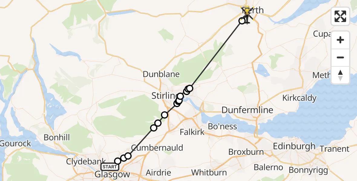 Flight route Police Helicopter Glasgow - Perth, 11 May 2026, 17:31