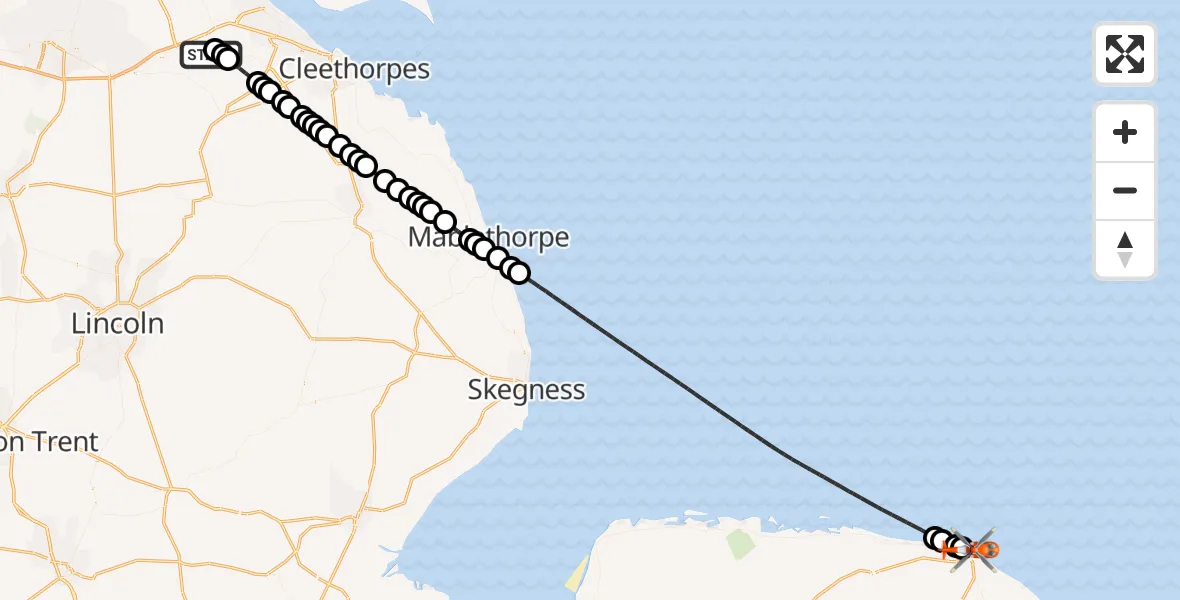 Flight route Coastguard Helicopter Humberside Airport - Cromer, 11 May 2026, 17:42