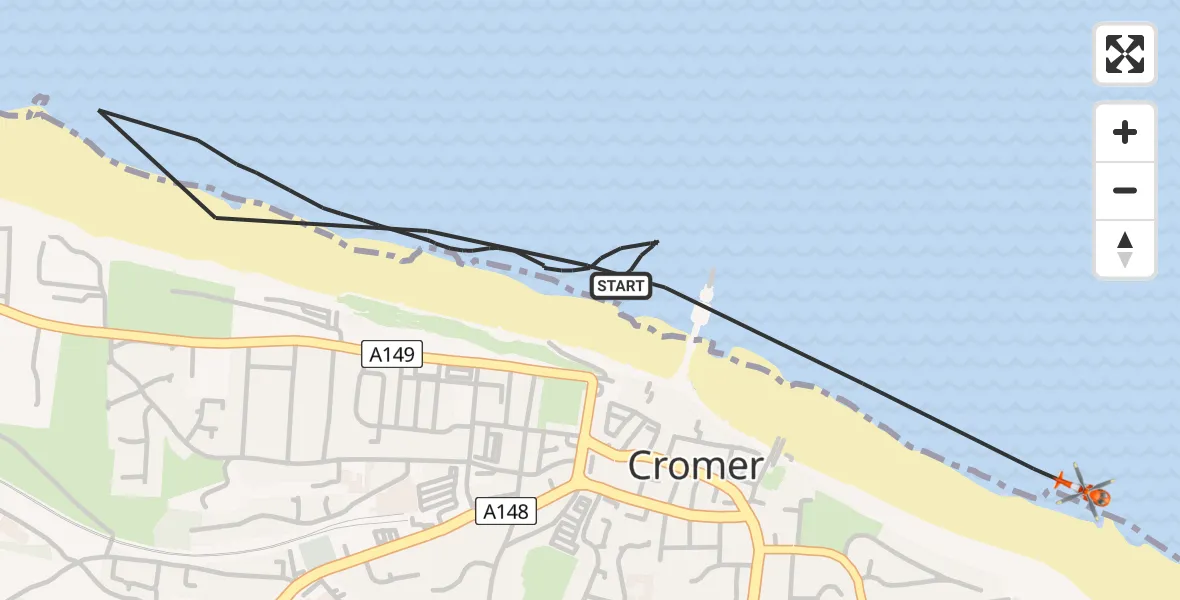 Flight route Coastguard Helicopter Cromer - Cromer, 11 May 2026, 18:13