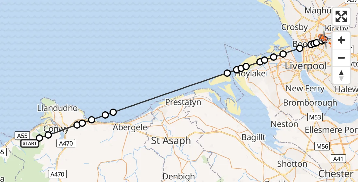 Flight route Coastguard Helicopter Penmaenmawr - Fazakerley, 11 May 2026, 18:31