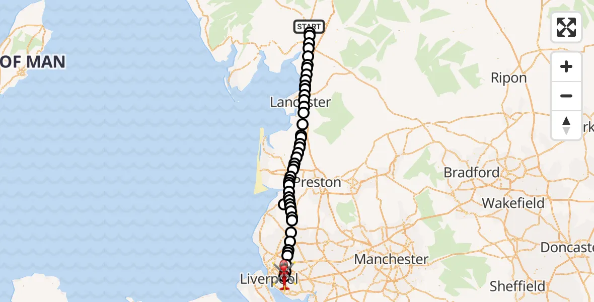 Flight route Air Ambulance Helicopter Kendal - Knotty Ash, 11 May 2026, 18:47