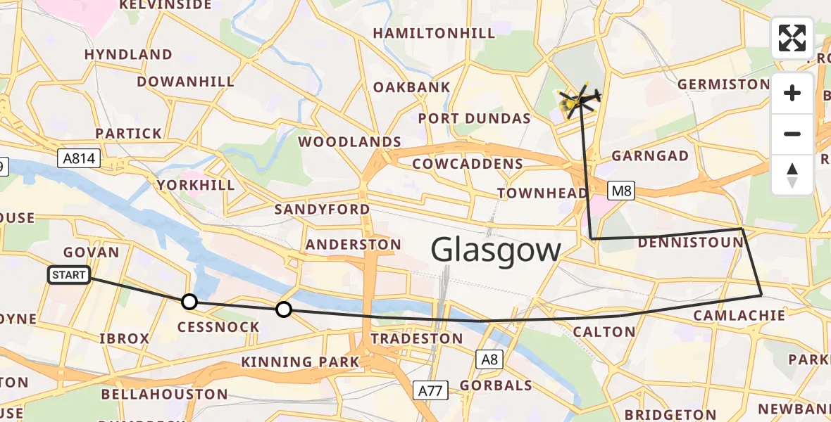 Flight route Police Helicopter Glasgow - Glasgow, 11 May 2026, 18:52