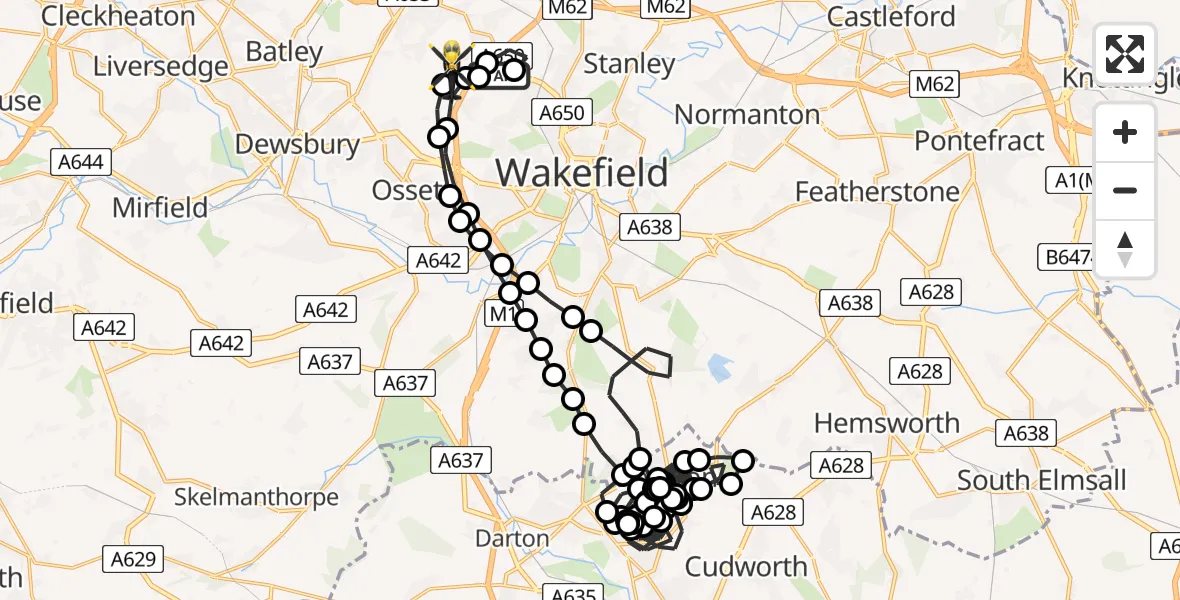 Flight route Police Helicopter East Ardsley - East Ardsley, 11 May 2026, 19:14