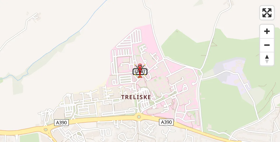 Flight route Air Ambulance Helicopter Treliske Hospital - Treliske Hospital, 11 May 2026, 19:15