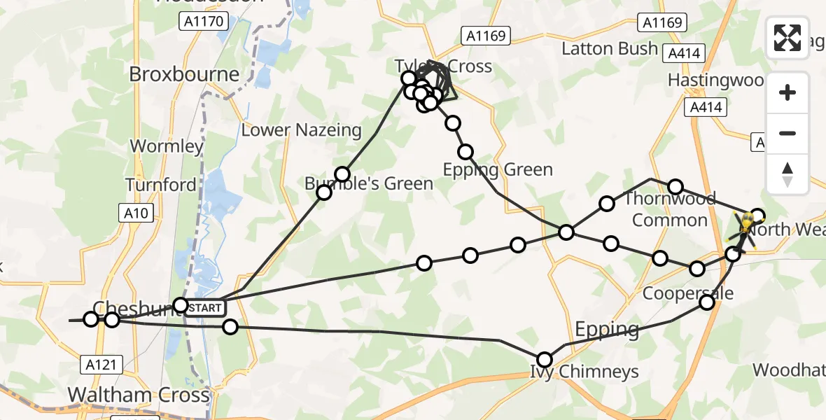 Flight route Police Helicopter Epping Forest - North Weald Airfield, 11 May 2026, 19:18