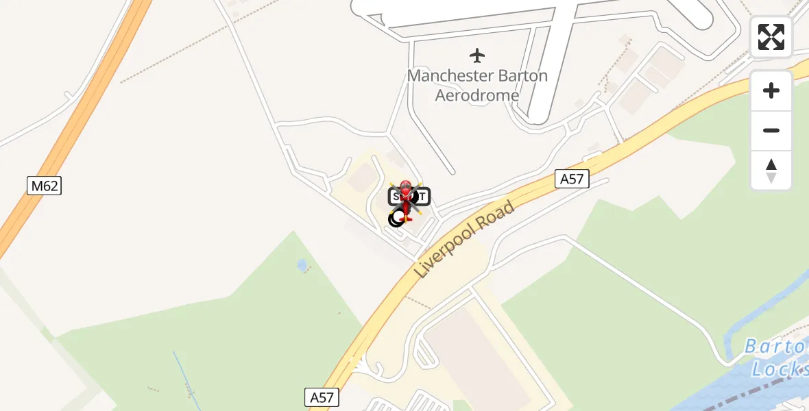 Flight route Air Ambulance Helicopter Manchester Barton Aerodrome - Irlam, 11 May 2026, 19:33