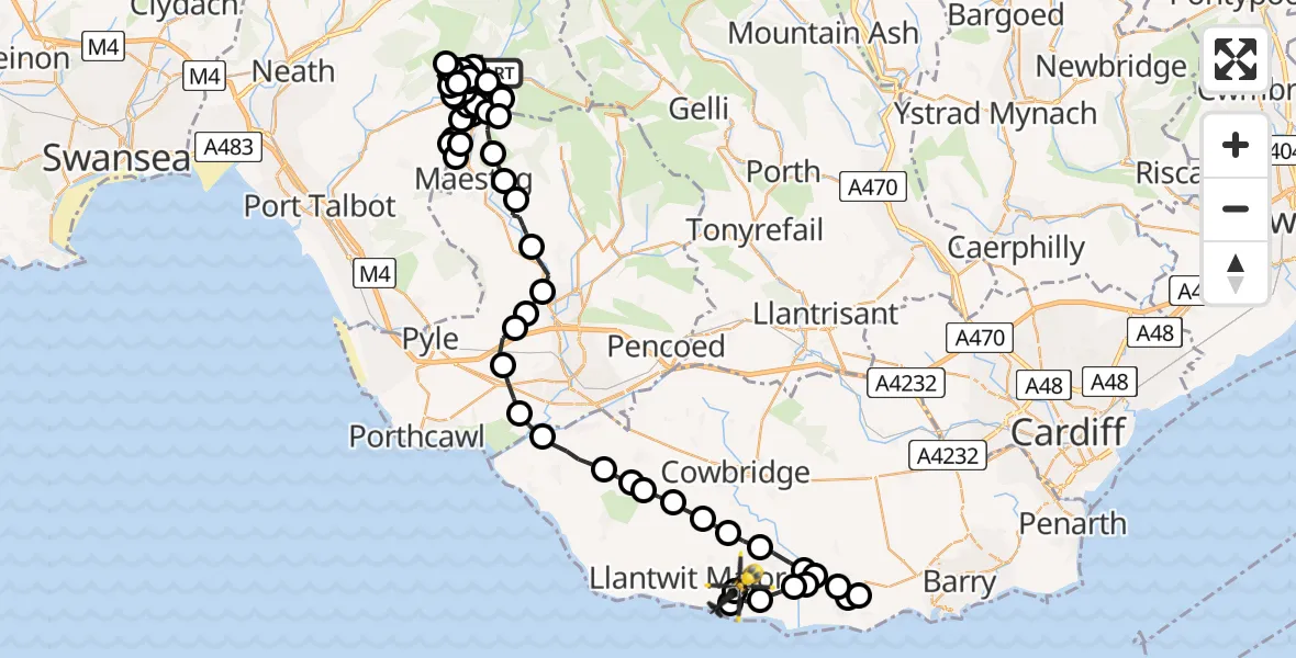 Flight route Police Helicopter Cymer - MOD St Athan, 11 May 2026, 19:51