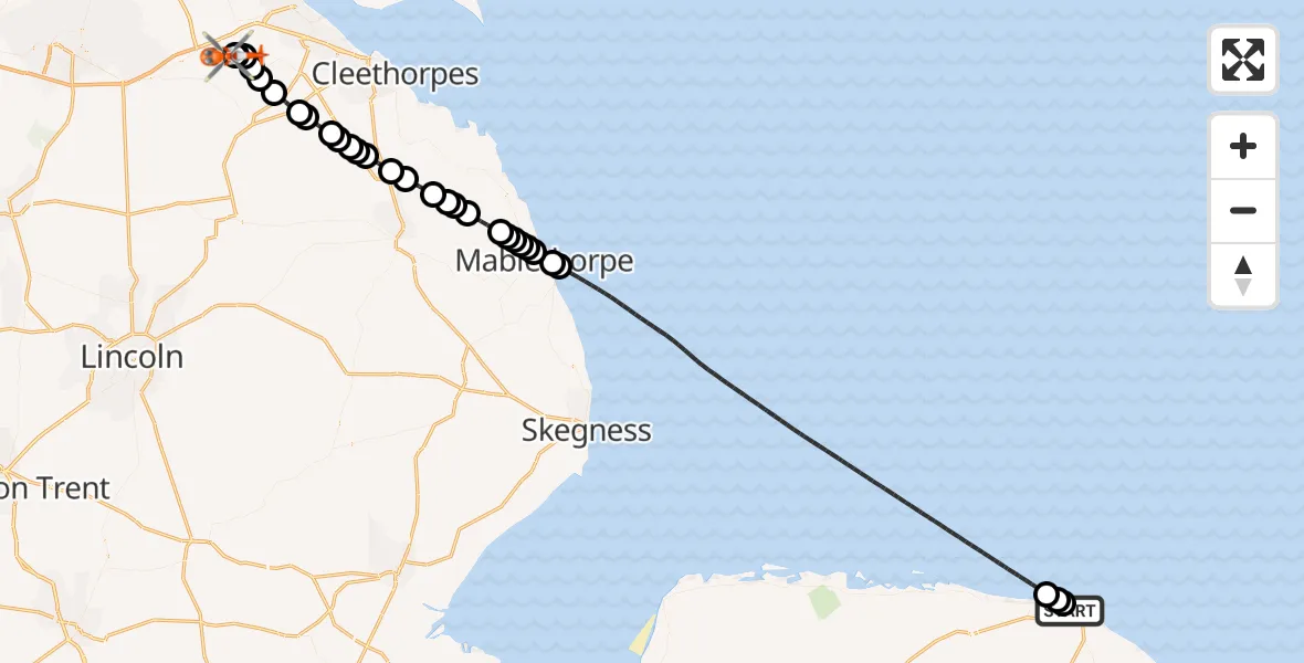 Flight route Coastguard Helicopter Cromer - Humberside Airport, 11 May 2026, 19:58