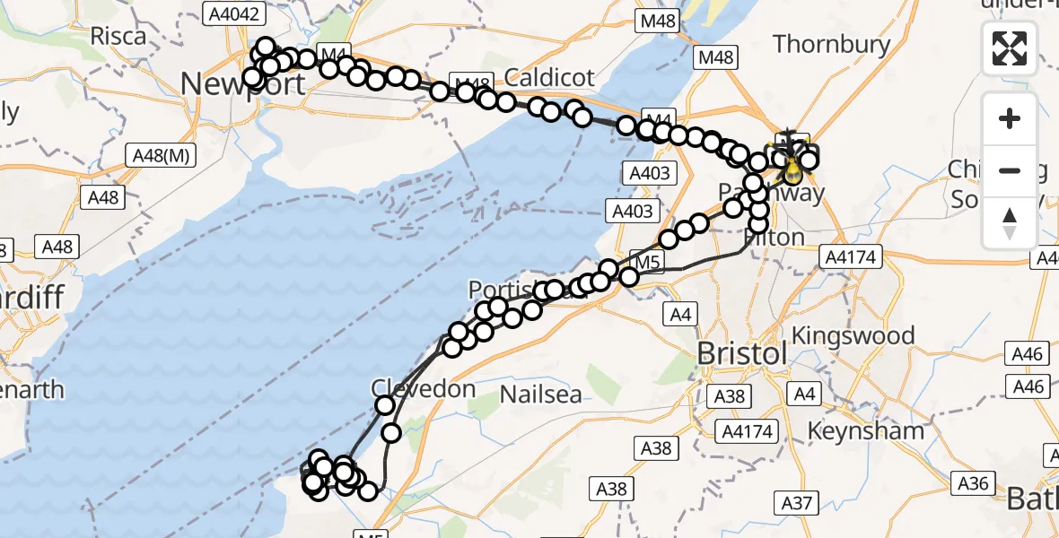 Flight route Police Helicopter Almondsbury Helicopter Base - Almondsbury Helicopter Base, 11 May 2026, 19:59