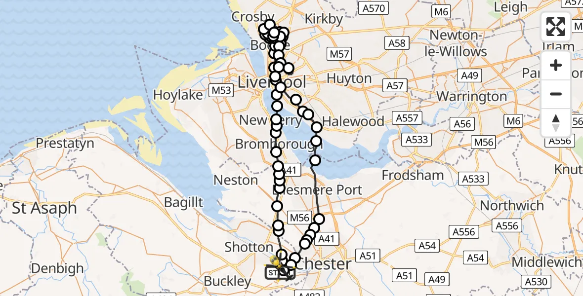 Flight route Police Helicopter Hawarden Airport - Hawarden Airport, 11 May 2026, 20:55