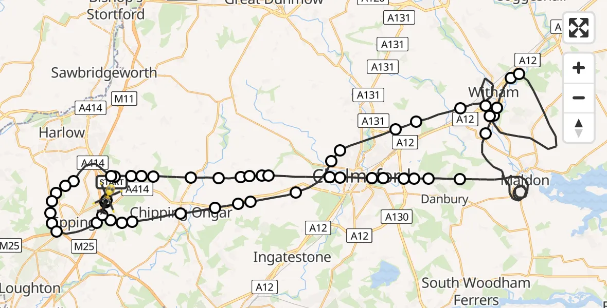 Flight route Police Helicopter North Weald Airfield - North Weald Airfield, 11 May 2026, 21:32