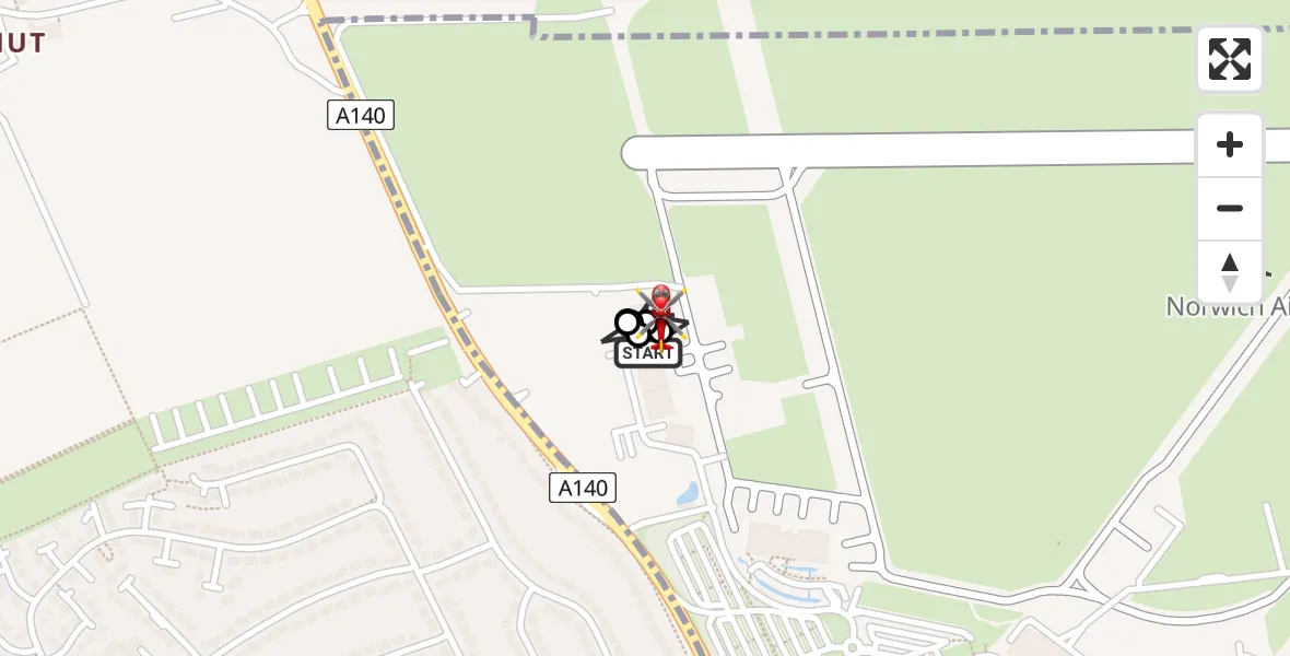 Flight route Air Ambulance Helicopter Norwich Airport - Norwich Airport, 11 May 2026, 21:39