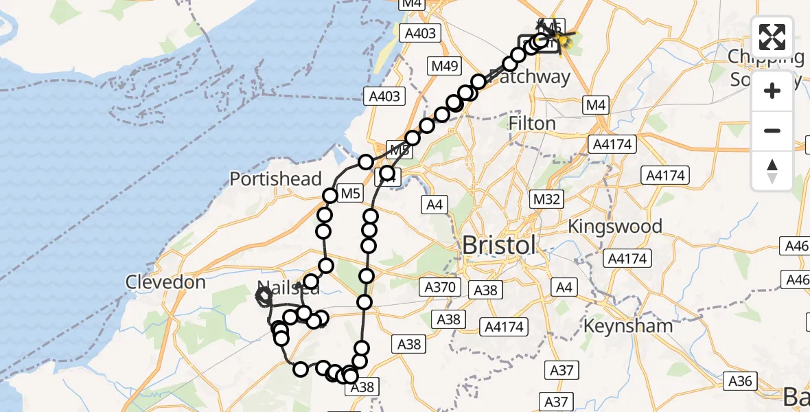 Flight route Police Helicopter Almondsbury Helicopter Base - Almondsbury Helicopter Base, 11 May 2026, 23:15