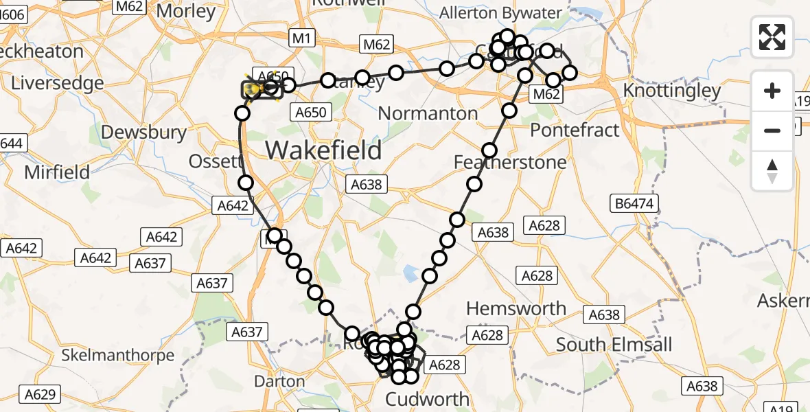 Flight route Police Helicopter East Ardsley - East Ardsley, 11 May 2026, 23:40