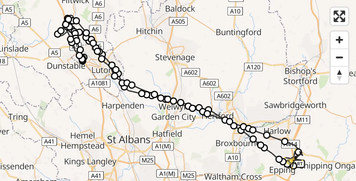 Flight route Police Helicopter North Weald Airfield - North Weald Airfield, 12 May 2026, 00:30