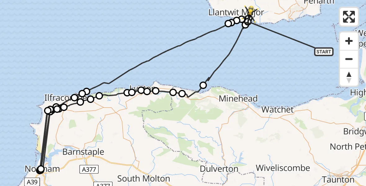 Flight route Police Helicopter Bristol Channel - MOD St Athan, 12 May 2026, 00:40
