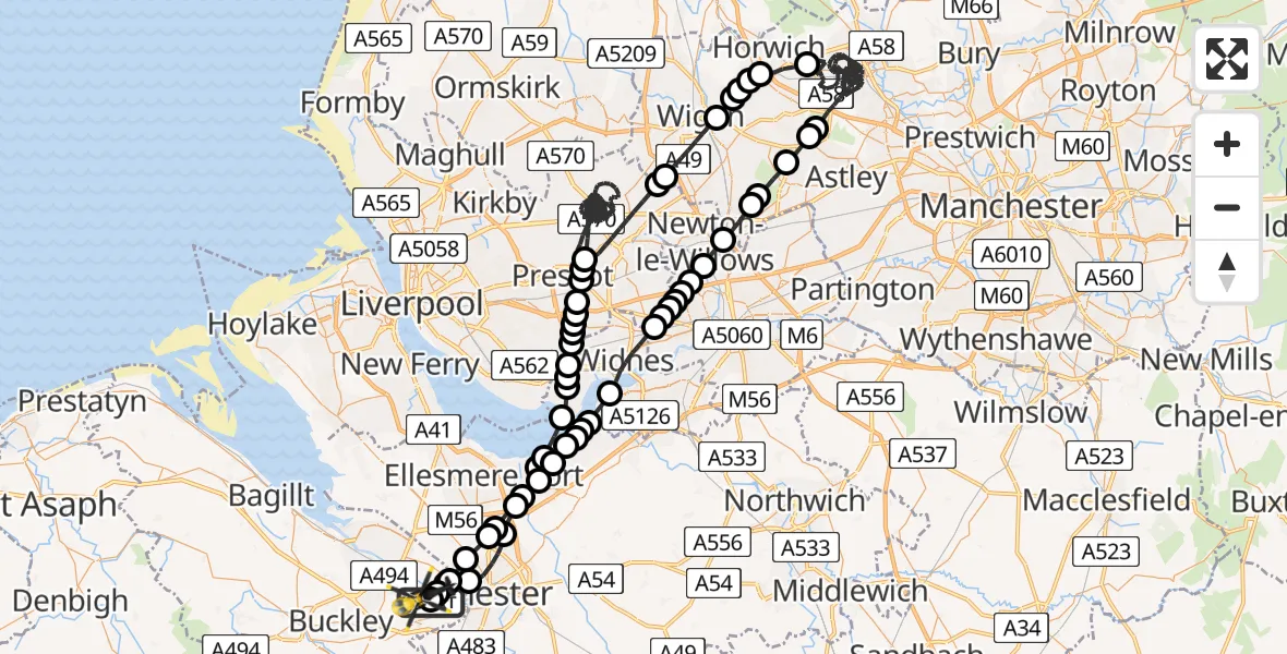 Flight route Police Helicopter Hawarden Airport - Hawarden Airport, 12 May 2026, 01:06