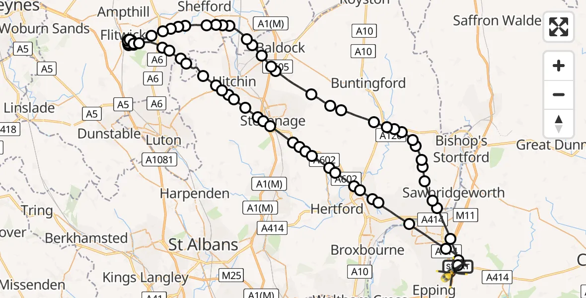 Flight route Police Helicopter North Weald Airfield - North Weald Airfield, 12 May 2026, 01:38