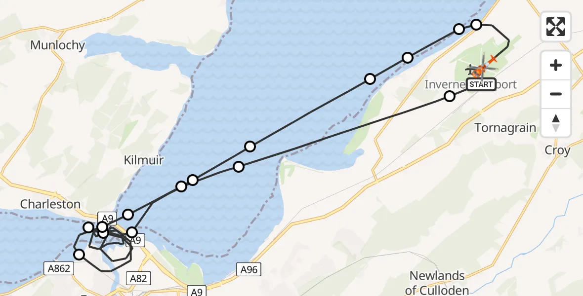 Flight route Coastguard Helicopter Inverness Airport - Inverness Airport, 12 May 2026, 06:26