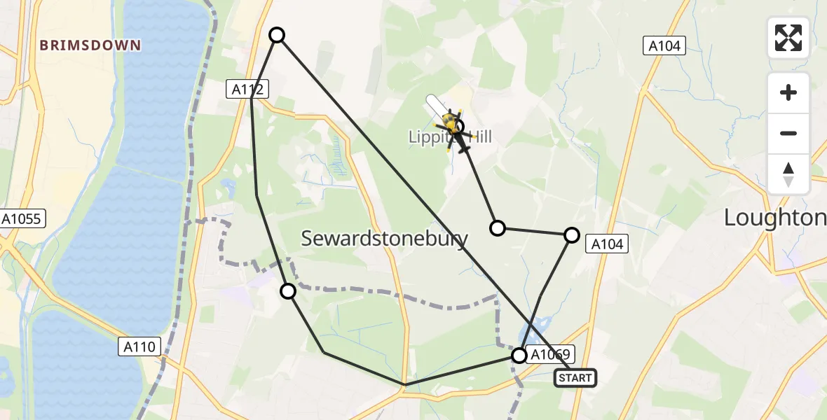Flight route Police Helicopter Buckhurst Hill - Metropolitan Police Air Support Unit Lippitts Hill, 12 May 2026, 07:33