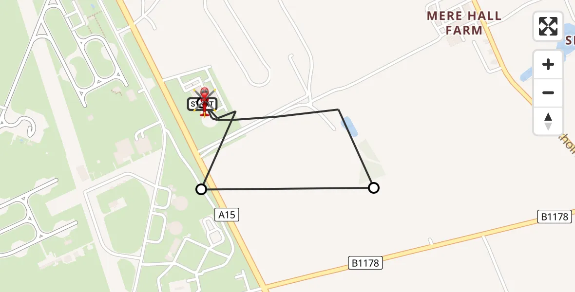Flight route Air Ambulance Helicopter RAF Waddington - North Kesteven, 12 May 2026, 07:43