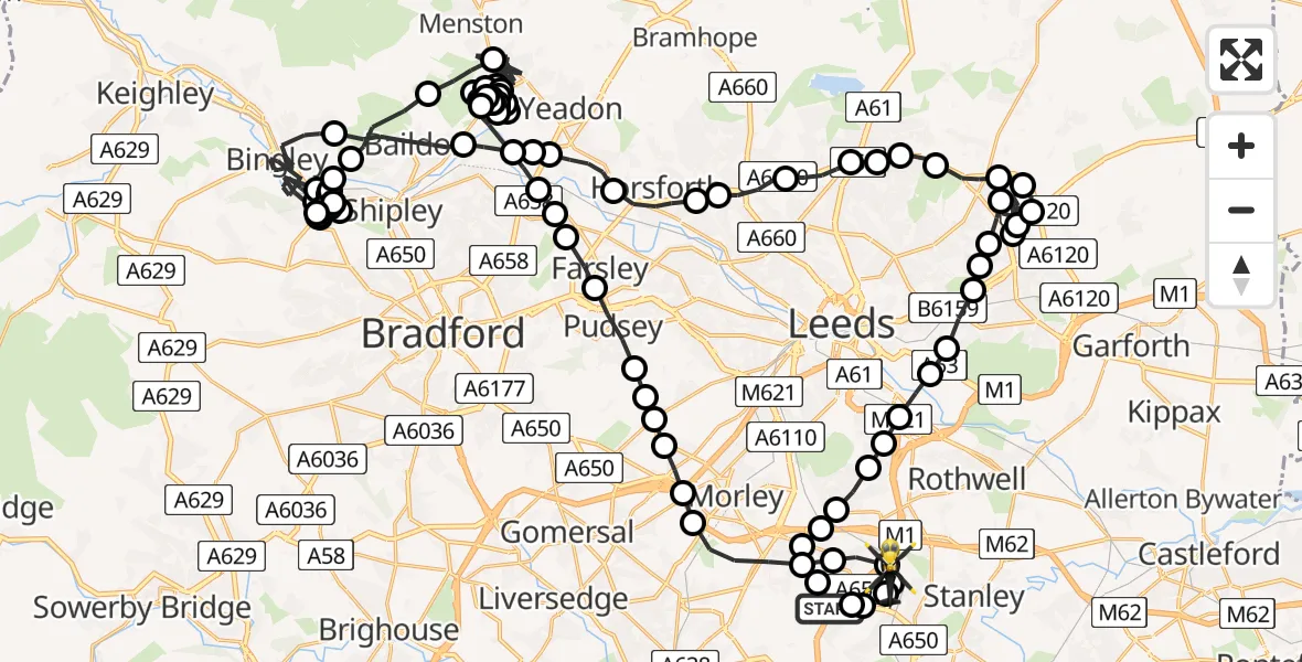 Flight route Police Helicopter East Ardsley - East Ardsley, 12 May 2026, 08:07