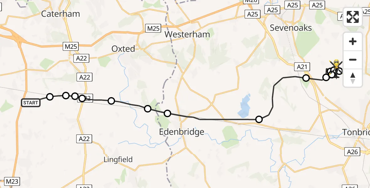 Flight route Police Helicopter South Nutfield - Shipbourne, 12 May 2026, 08:28