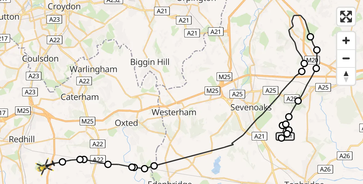Flight route Police Helicopter Sevenoaks - Tandridge, 12 May 2026, 08:39