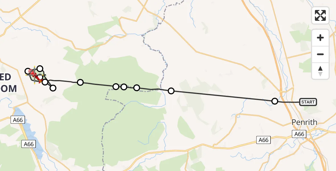 Flight route Air Ambulance Helicopter Penrith - Ireby and Uldale, 12 May 2026, 09:32