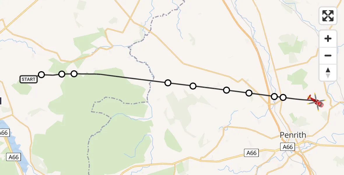 Flight route Air Ambulance Helicopter Ireby - Langwathby, 12 May 2026, 10:23