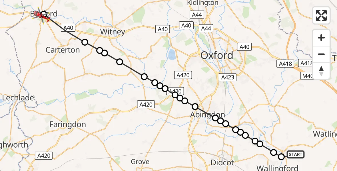 Flight route Air Ambulance Helicopter RAF Benson - Burford, 12 May 2026, 10:26