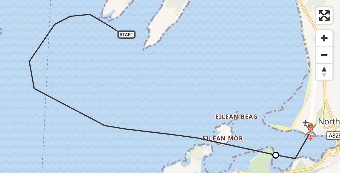 Flight route Coastguard Helicopter Inner Seas - Oban Airport, 12 May 2026, 10:55