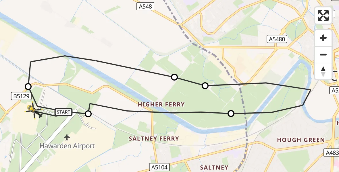 Flight route Police Helicopter Hawarden Airport - Sandycroft, 12 May 2026, 11:10