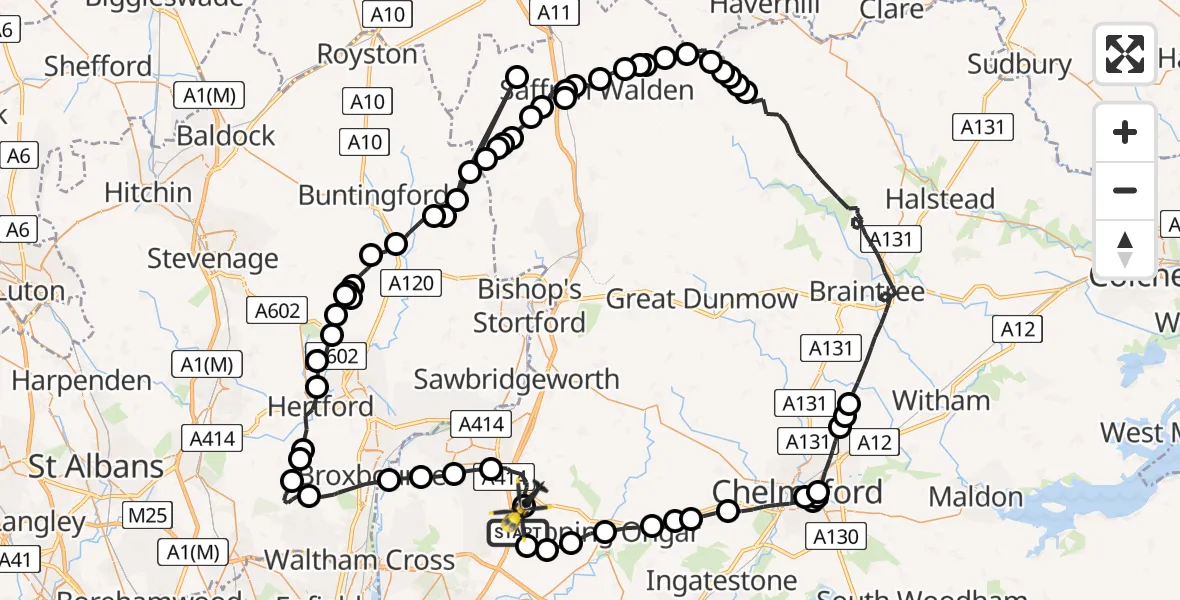 Flight route Police Helicopter Coopersale - North Weald Airfield, 12 May 2026, 11:27