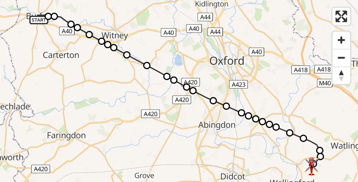 Flight route Air Ambulance Helicopter Burford - RAF Benson, 12 May 2026, 11:36