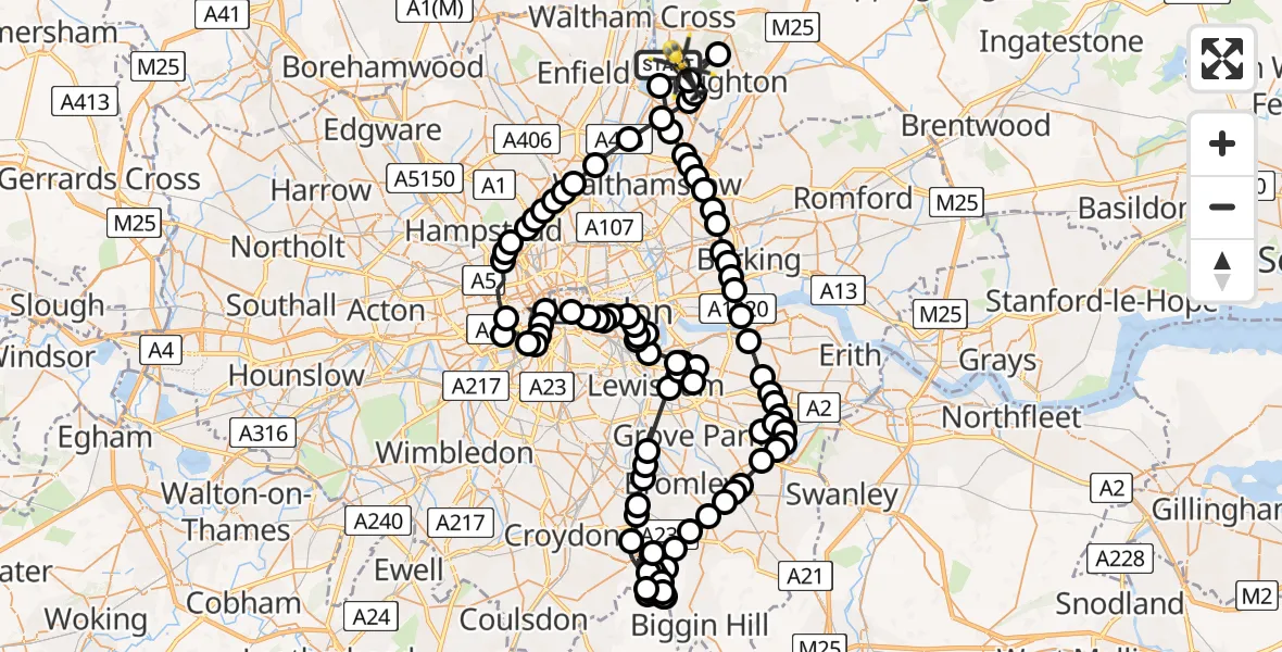 Flight route Police Helicopter Sewardstonebury - Metropolitan Police Air Support Unit Lippitts Hill, 12 May 2026, 11:42