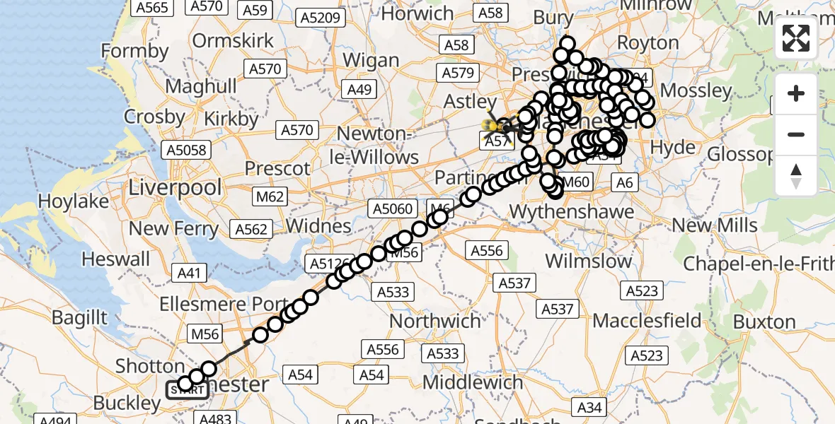Flight route Police Helicopter Hawarden Airport - Manchester Barton Aerodrome, 12 May 2026, 11:54