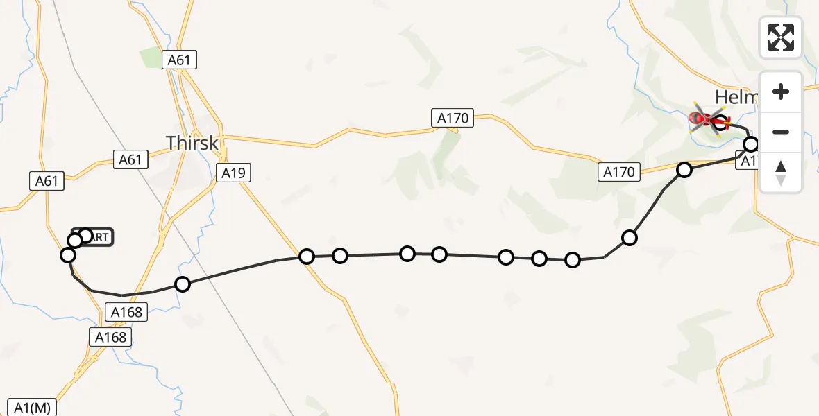 Flight route Air Ambulance Helicopter RAF Topcliffe - Sproxton, 12 May 2026, 12:02